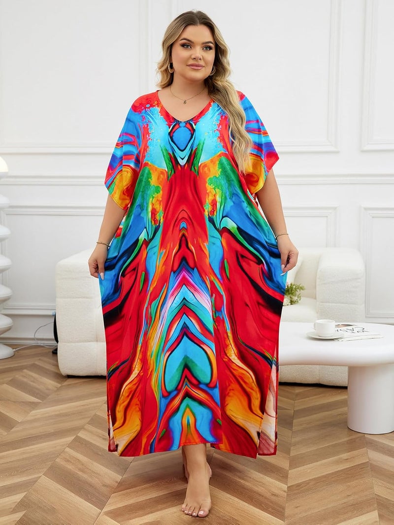 IMAGEKOPE Kaftan Dresses for Women Plus Size Bathing Suit Cover up Caftan Maxi Beach Dresses - Image 4